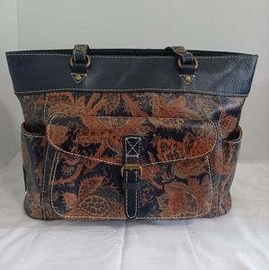 Patricia Nash leather handbag bolsena denim  floral navy-blue